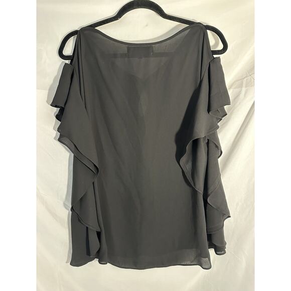Max Studio Women's Flutter Sleeve Blouse Key Hole Black Size M - Picture 3 of 3
